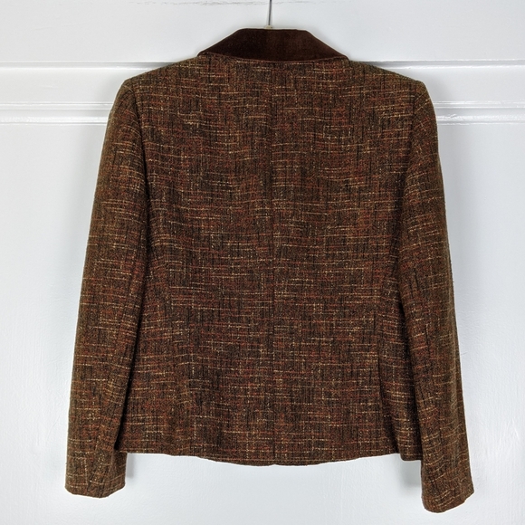 Vintage Wool Blend Brown Tweed Suede Blazer Jacket - Picture 3 of 7